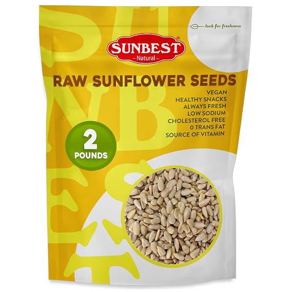 Sunbest Natural Raw Sunflower Seeds, 2 lbs Unsalted & No Shell Sunflower Seed Kernels to Eat For Snacking, Baking & Topping Road Trip, After School Snack for Kids & Adults Kosher (32 oz)