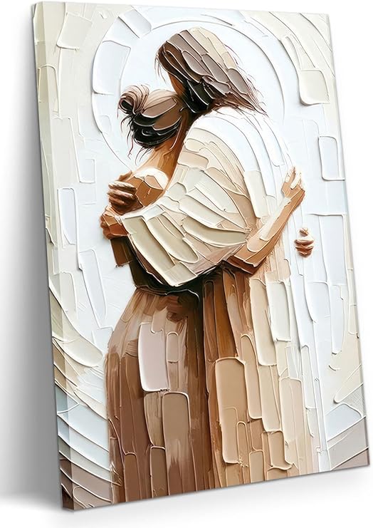 Jesus Embracing Woman Canvas Wall Art, Safe in His Arms Pictures Canvas Print Posters Wall Decor, Christian Wall Art Home Decor for Living & Prayer Room 16x24 inch Framed