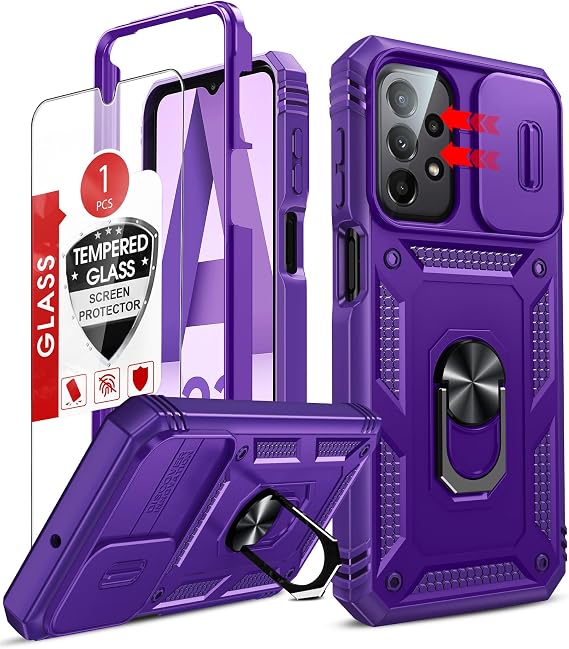 LeYi for Galaxy A23-5G Phone Case: Galaxy A23 5G Screen Protector with Camera Cover & Ring Stand, Military-Grade Heavy Duty Protection Cell Android Basic Funda para Galaxy A 23 5G, Purple