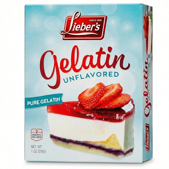 LIEBERS Pure Unflavored Gelatin Powder, Sugar Free, Kosher, Gluten Free | 1 Oz Box with 2 Packets.