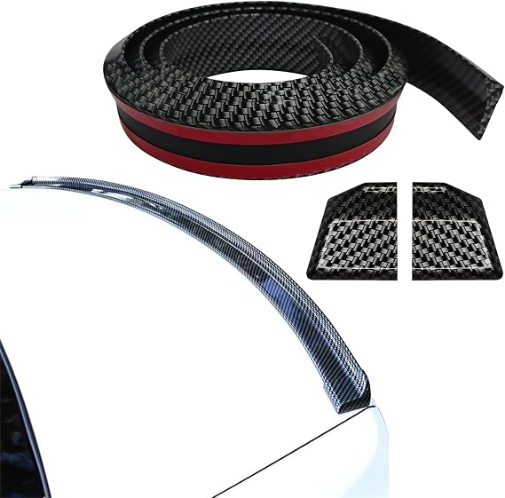 Rear Spoilers for Cars, Carbon Fiber 3D Rubber Car Trunk Spoiler Roof Lip Trim Kit, Universal Automotive Exterior Accessory Punch-Free Tailgate Bumper Rear Spoiler Wing Sticker (Carbon Fiber)