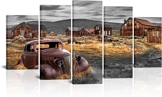 RnnJoile Barn Pictures Wall Art Old Truck Canvas Picture Prints Country Farmhouse Painting Decoration for Wall Framed Large