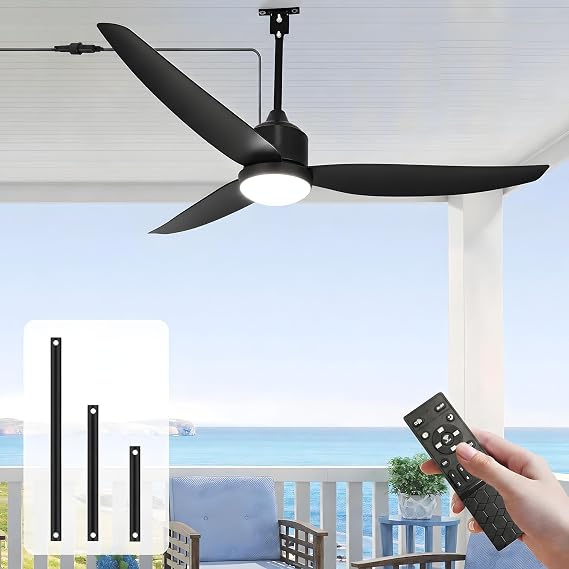 52-Inch Outdoor Ceiling Fan with Light, Plug-In, Black