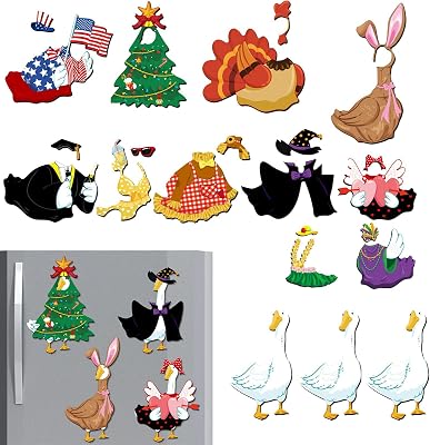 Emilye292 Fridge Goose Magnets, Goose Dress up Magnet Set, 3pcs Goose Magnets for Fridge with 11PCS Different Festival Outfit Funny Seasonal Holiday Sign Home Decoration for Car refrigerators