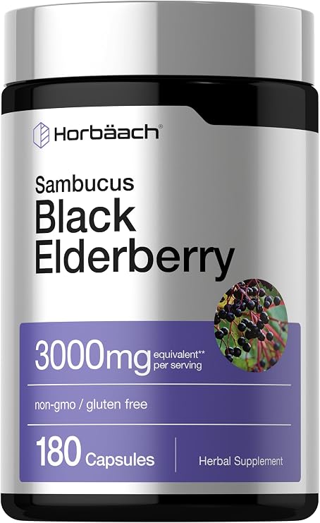 Horbaach Black Elderberry | 180 Capsules | Sambucus Extract Supplement