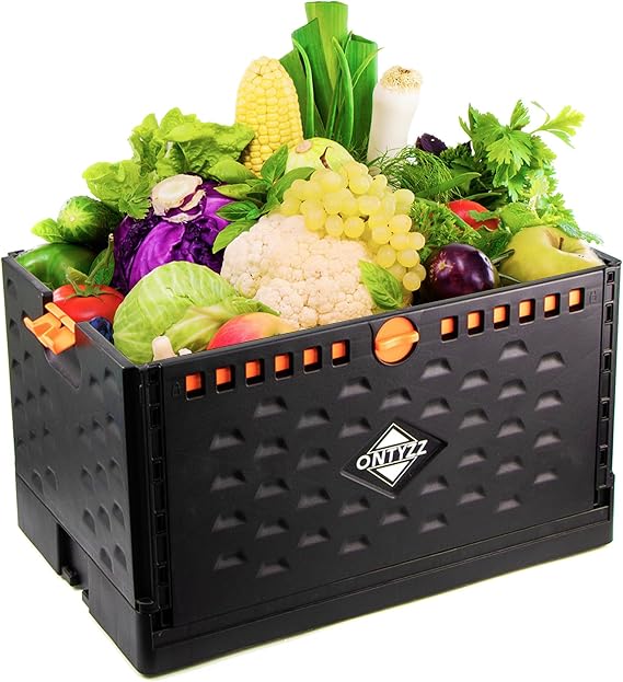 Foldable Crate Plastic Storage Box Basket Large Plastic Storage Bins 34 * 36 * 56CM Stackable Folding Box 60L Container Basket Collapsible Box for Clothes Toy Books Snack Shoe Grocery