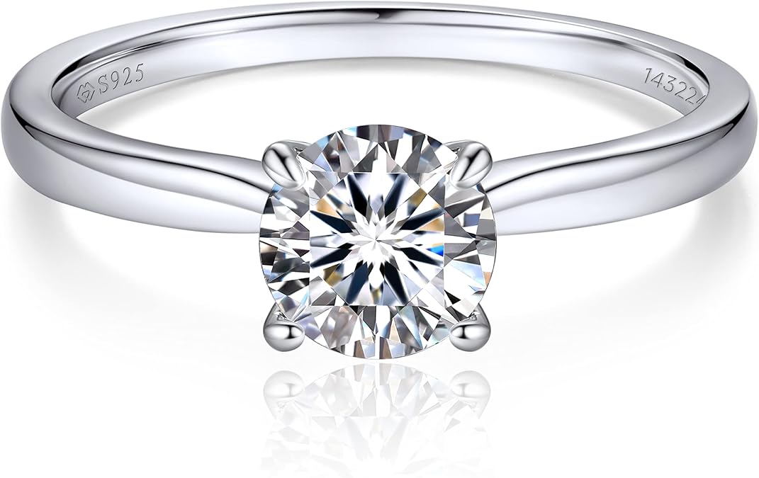 MomentWish Engagement Rings 1/2Ct D VVS1 Moissanite Ring for Women S925