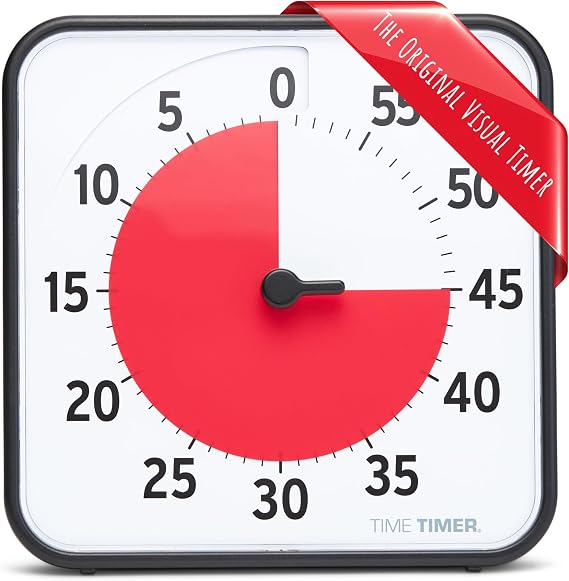 TIME TIMER ORİJİNAL Medium 19x19cm - 60 Dakika Görsel Analog Zamanlayıcı Saat - İsteğe Bağlı Akustik Alarm (Ses Kontrolü) Yüksek Sesli Tıklama Yok; Zaman Yönetimi Cihazı (Siyah)