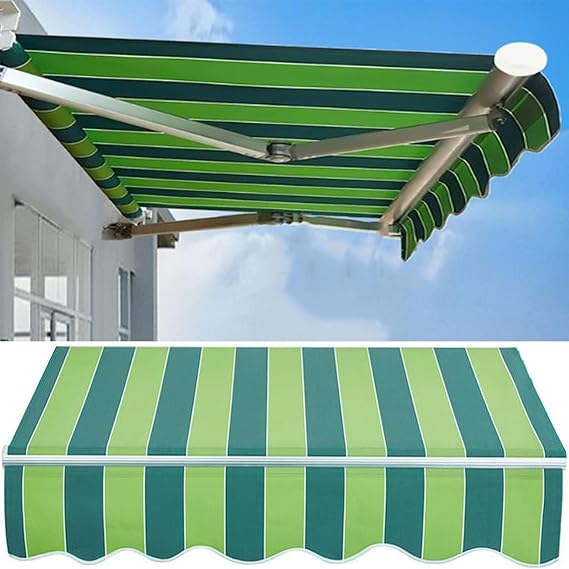 Retractable Patio Awning Fabric Replacement Waterproof Stripes Shade Canopy Cover 100% 280g Ployester Cloth Sun Shade Shelterfor Window Door Marketdeck Balcony(Size:6.6x5ft,Color:Green stripes)