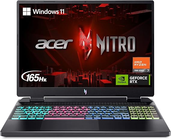 acer Nitro 16 Gaming Laptop | AMD Ryzen 7 7840HS OctaCore CPU | NVIDIA GeForce RTX 4060 Laptop GPU | 16" WUXGA 165Hz IPS Display | 16GB DDR5 | 1TB Gen 4 SSD | WiFi 6E | RGB Backlit KB | AN16-41-R4CY