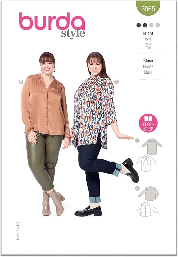 Burda Style X05965BURDA Misses' V-Neck Blouse Sewing Pattern Packet, Design Code B5965, Sizes 18-28 (44-54)