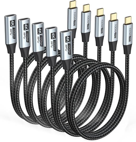 USB C延長ケーブル 3フィート 5本パック Type C延長コード USB 3.110Gbps オス-メスケーブル 充電&同期 MacBook Pro/Air Nintendo Switch ノートパソコン タブレット 携帯電話に対応