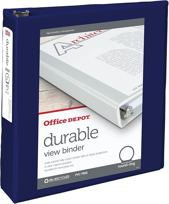 OfficeMax Durable View Binders with Round Ring 2", Blue