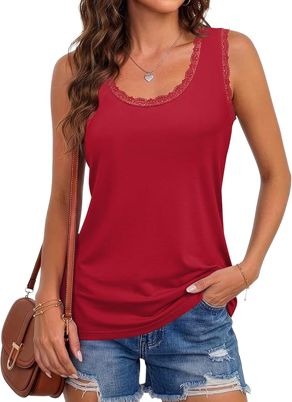 JUSTFASHIONNOW Womens Lace Tank Tops Scoop Neck Sleeveless Tops Cami Shirts