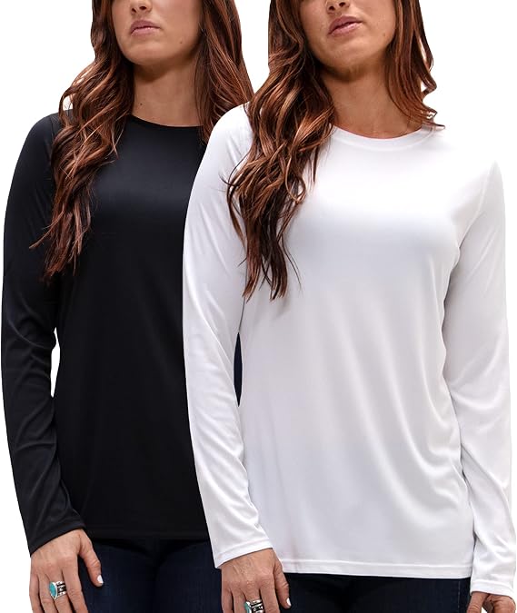 DEVOPS Women's 2-Pack UPF 50+ Long Sleeve Sun Protection Quick Dry T-Shirts