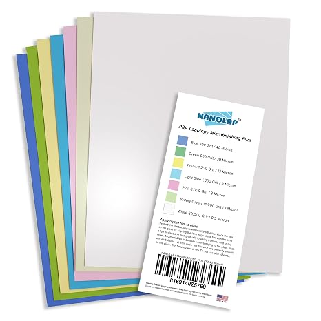 PSA Lapping Film, 7 Piece Pressure Sensitive Adhesive Polishing Paper, 8-1/2 x 11 Microfinishing Fine Sanding Paper, Sanding Film for Scary Sharp Sharpening System, Aluminum Oxide AO