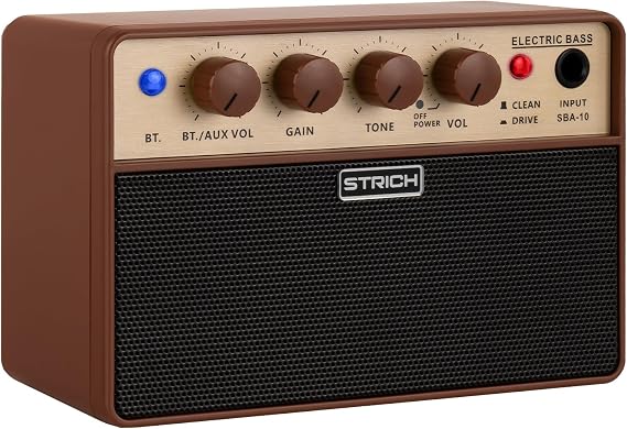STRICH 2 x 5W Bass Practice Amp, Rechargeable, Clean/Drive, Vintage Brown