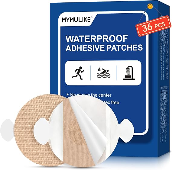 MYMULIKE Adhesive Patches for Libre 3 Sensor, 36PCS Waterproof CGM Sensor Covers, Pre-Cut Dual-Tab Design for Easy Application, No Adhesive in Center