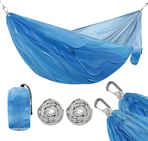 Blue Gradient 330lb Capacity Camping Hammock with Hanging Ropree Hammock for Outside Beach Patio Garden sillas para acampar