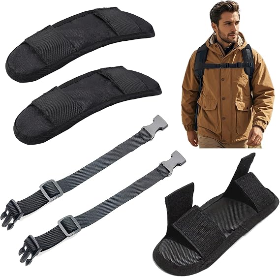2 Pack Adjustable Backpack Chest Strap and 2 Pack Detachable Shoulder Strap Pad, Universal Removable Shoulder Cushion with Quick Release Backpack Straps for Hiking, Travel, School Bags