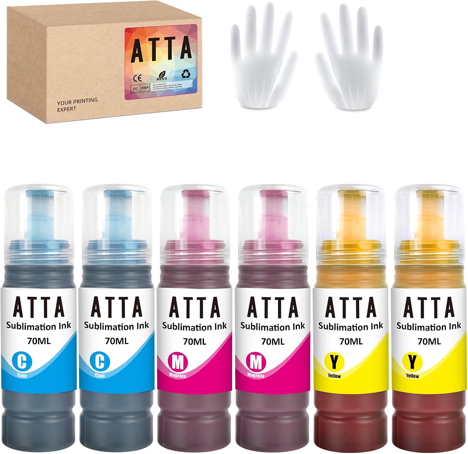 ATTA Sublimation Ink Compatible with Epson ET-1810 ET-2710 ET-2711 ET-2712 ET-2714 ET-2715 ET-2720 ET-2721 ET-2726 ET-2810 ET-2811 ET-2812 Compatible with Epson EcoTank Printer 2C2M2Y