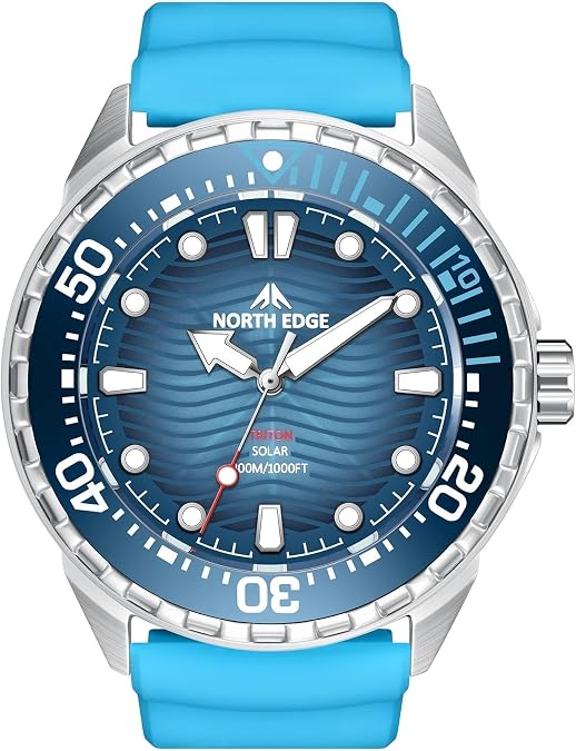 Solar Powered Dive Watch for Men Women, Quartz Movement with Rechargeable ML2016 Battery, 300m Water Resistant, Luminous Hands