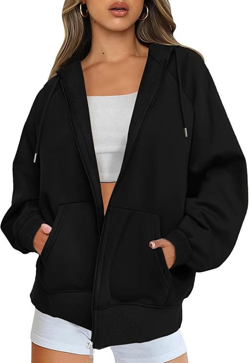 Jhsnjnr Womens Sweatshirt with Pockets Long Sleeve Hooded Fleece Jacket Warm Oversized Zip Up Hoodie