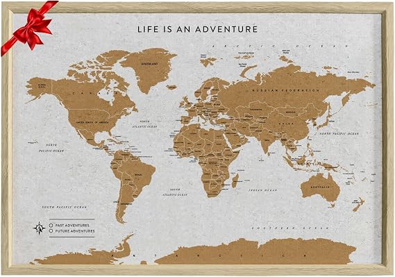 Splosh World Map Pin Board - White Cork Travel Map with 100 Pins, Desk