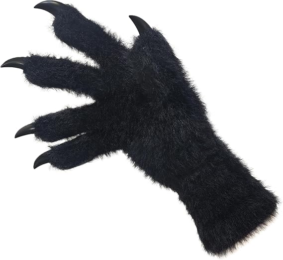 Kigurumi paws & Fursuit paws, kig Ver, Black Furry Costume Gloves with White Claws, Cosplay Paw Gloves