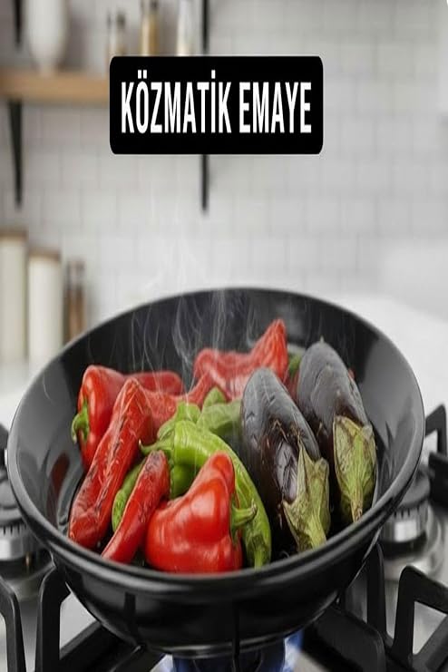 Közmatik Emaye 32 Cm Patlıcan Biber, Mısır, Közleme tavası, Kestanematik, Ocak Üstü Mangal