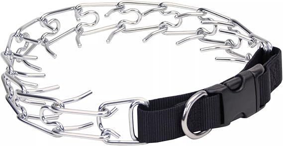 Coastal Pet Titan Easy-On Dog Prong Training Collar with Buckle - Durable Metal Training Collar for Dogs with Side Release Buckle - Black, 3.3 mm x 20".