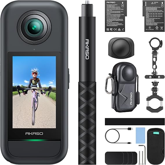 AKASO 360 Weatherproof 360 Action Camera Cycling Combo and Camera Carrying Case Bundle