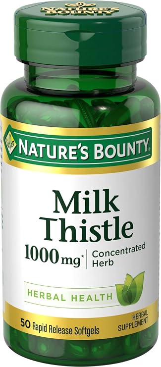 Nature's Bounty Milk Thistle 1000mg, Rapid Release Softgels, 50 Count