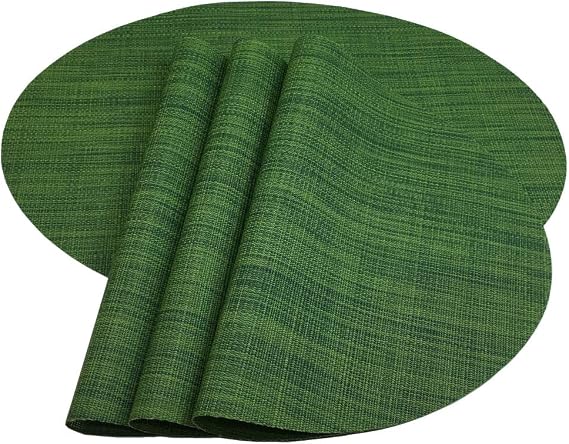 Red-A Placemats, Imitation Bamboo Oval Woven Vinyl Heat Resistant Placemats Washable Table Mats for Kitchen Table Set of 4,Hunter Green