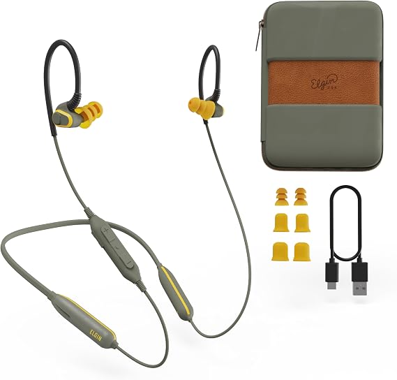 Elgin Rumble Bluetooth Earplug Earbuds, 27 dB Noise Reduction Wireless Headphones with Noise Cancelling Mic, 20 Hour Battery Life, IP67 Waterproof, OSHA Compliant Hearing Protection for Work