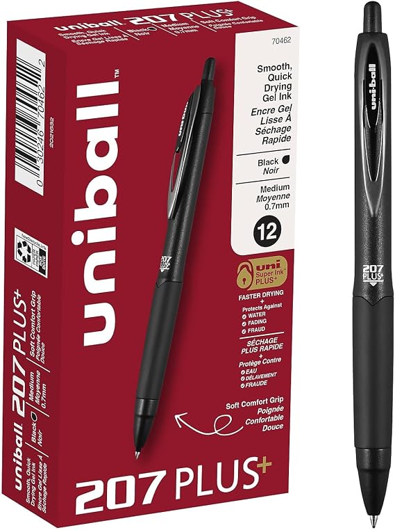 uni-ball 207PLUS+ Gel, 0.7MM, Black, OS Dozen