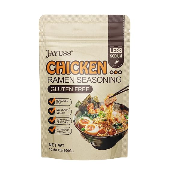 JAYUSS Ramen Seasoning Less Sodium Chicken Instant Ramen Seasoning Powder 10.58 Oz Gluten Free, Non-Gmo, No MSG Premium Instant Noodle Soup Powder 300G