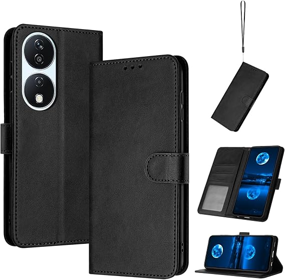 Compatible with Honor X7B 5G Leather Case,Compatible with Honor 90 Smart CLK-NX1 CLK-NX3 / X7B CLK-LX1 CLK-LX2 CLK-LX3 Case PU Leather Phone Flip Cover Black