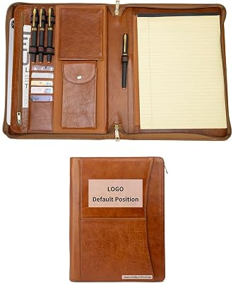 Personalized Genuine Leather Portfolio with Front Pocket for Men and Women, Custom Engraved Zippered Padfolio Binder for 8.5 x 11 Legal Pad Notebook, Professional Laptop Case, Brown, Oil Tanned