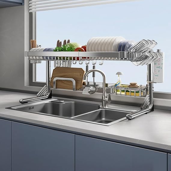 Escurridor De Platos Para Fregadero Multifunction Dish Storage Rack Space Saver Expandable Sink Side Dish Drain Rack Desktop Drain Rack(Silver,Single-layer full set)