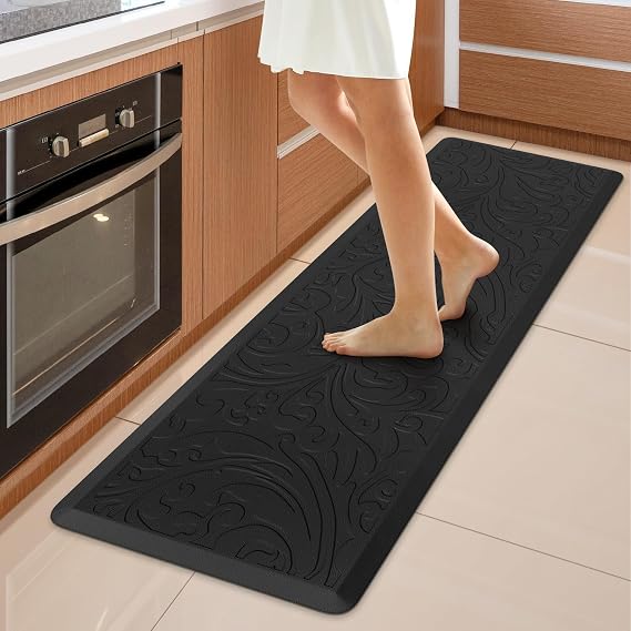 KMAT Kitchen Mat Cushioned Anti-Fatigue Waterproof Non-Slip Standing Mat Ergonomic Comfort Rug for Home,Office,Sink,Laundry,Desk 17.3" (W) x 60"(L),Black
