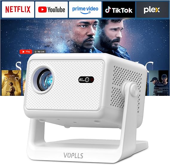 Officially-Licensed APP & 3000 ANSI4K Mini Outdoor Projector with WiFi and Bluetooth, VOPLLS Portable Smart Movie Wireless TV Slide Projector for Slides and Negatives