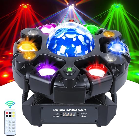 120W RGBW 6-Arm Moving Head Light, DMX512 Sound Activated Remote Control Stage Spotlight, 23 Channels LED DJ Light for Disco Club, Bar, Wedding, Party (Black 120W) [Energy Class A]