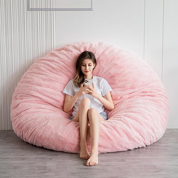 MAXYOYO Bean Bag Bed - Convertible Folds from Bean Bag Chair to Bed - Large Sofa with Plush Cover and Fluffy Filling Included for Adult, Guest (Pink, 150x150)