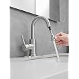 Brushed Bathroom Sink Faucet with Pull Out Sprayer for 1 Hole,Bar Sink with Pop-Up Drain,Single Handle Small Kitchen Faucet with 4 in Deck Plate,360Swivel Faucet for Farmhouse Vanity