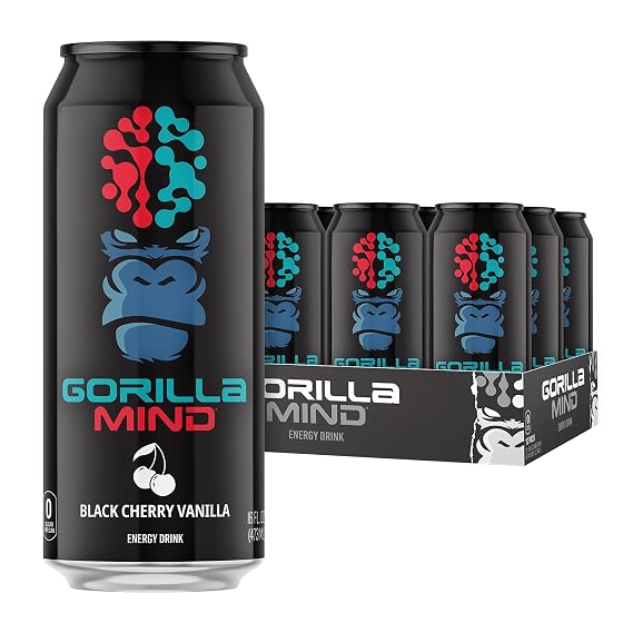 Gorilla Mind Energy Drink | 16oz, 12-Pack (Black Cherry Vanilla)