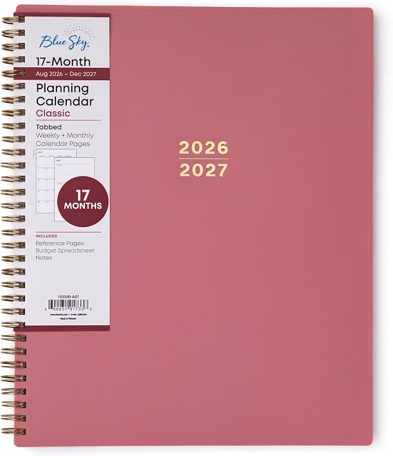 Blue Sky 2026-2027 Weekly & Monthly Academic Planner, 8.5"x11", Dusty Rose
