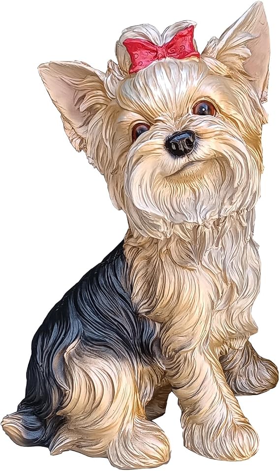 WANLIAN Hand-Painted Resin Yorkie Dog Statue, 12.8 Inch | Realistic Yorkshire Terrier Sculpture, Indoor Outdoor Use, Garden Lawn Home Decor, Christmas Decor