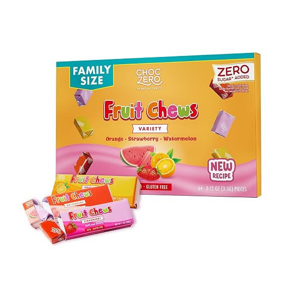 ChocZero Sugar Free Fruit Chews, Chewy Taffy Candy, 8 oz
