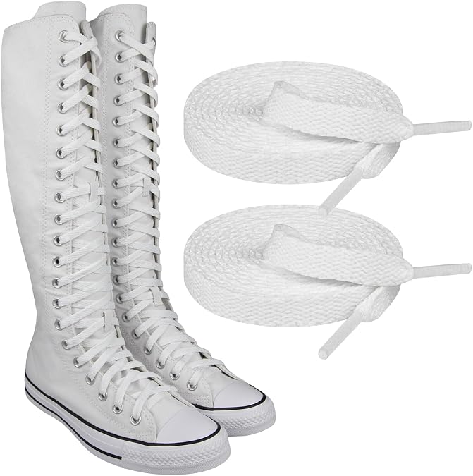 Endoto Shoelaces for Converse Knee High Sneakers, 8MM Flat Long Laces Strings Replacement for Chuck Taylor All Star Shoes